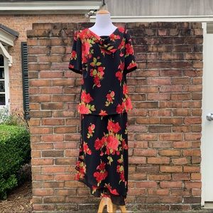 Studio I Vintage 2-Pc Floral Rose Flowy Asymmetric Skirt Set 14